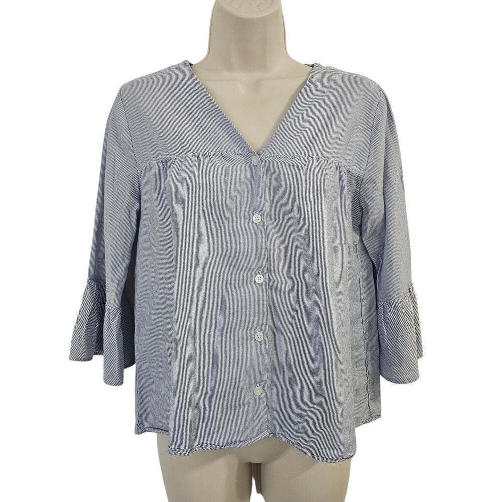 MADEWELL Veranda Bell Sleeve Striped Top Blue White Size XS